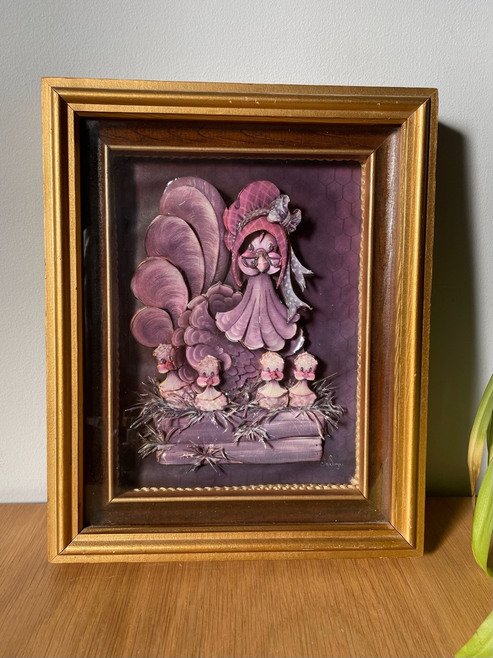 Vintage 3D Paper Tole Shadow Box Wall Art Hen and Chicks Jo Sonja Jansen 8x10